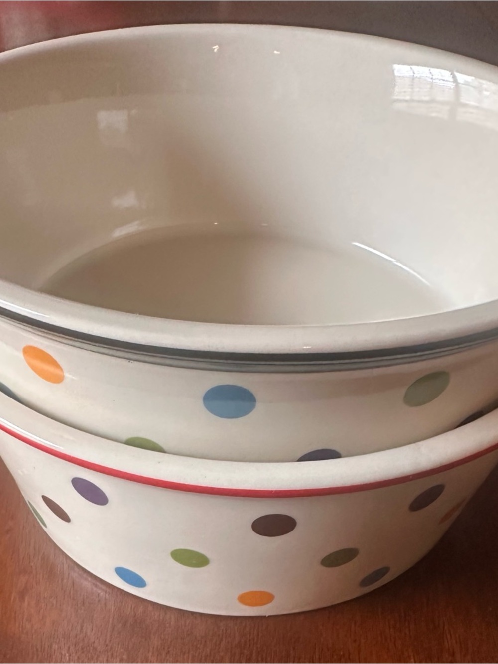 Polka Dot Ceramic Dog Bowls - Cream Base with Multicolor Dots